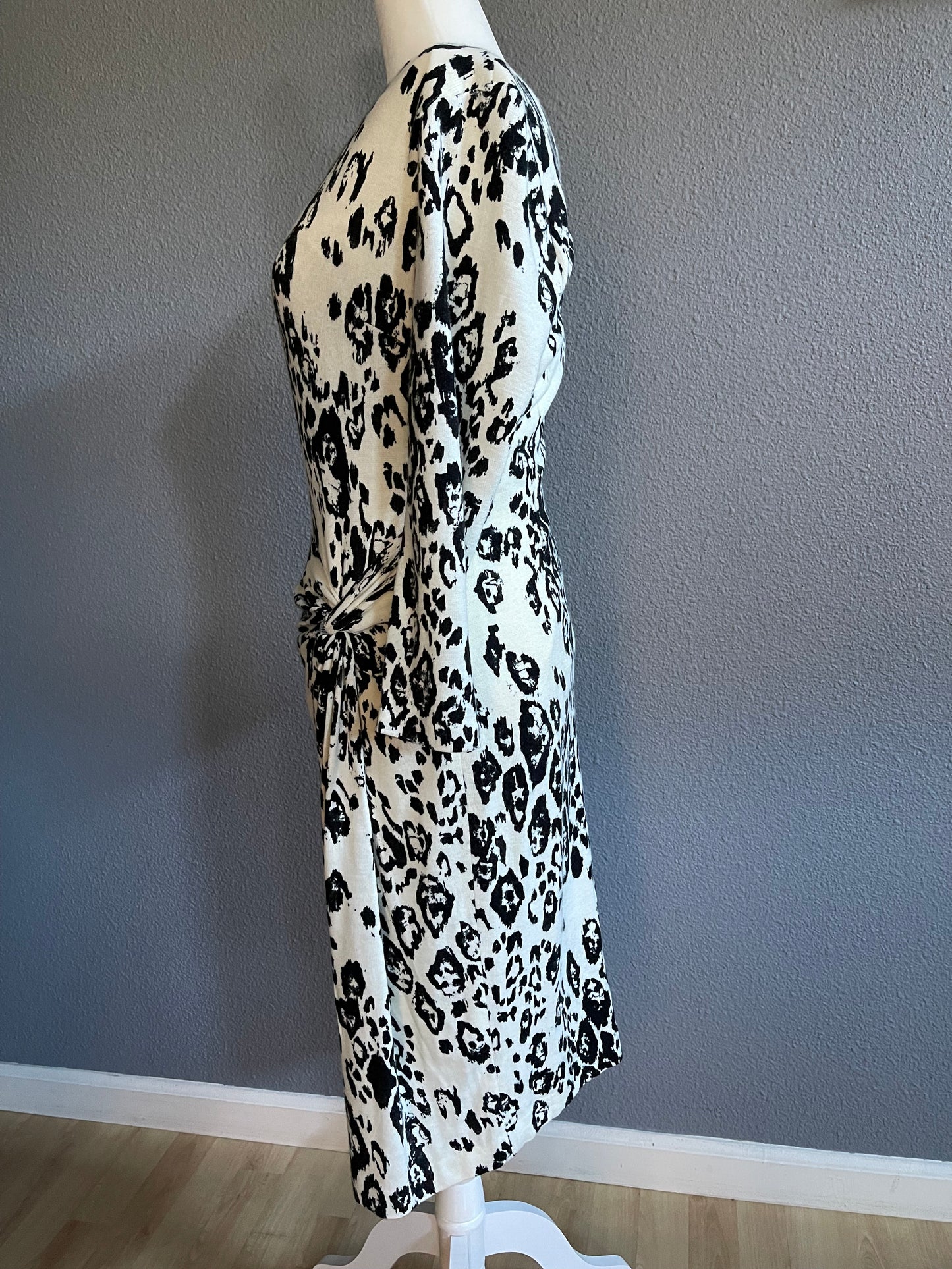Cache Black and White Animal Print Midi Dress