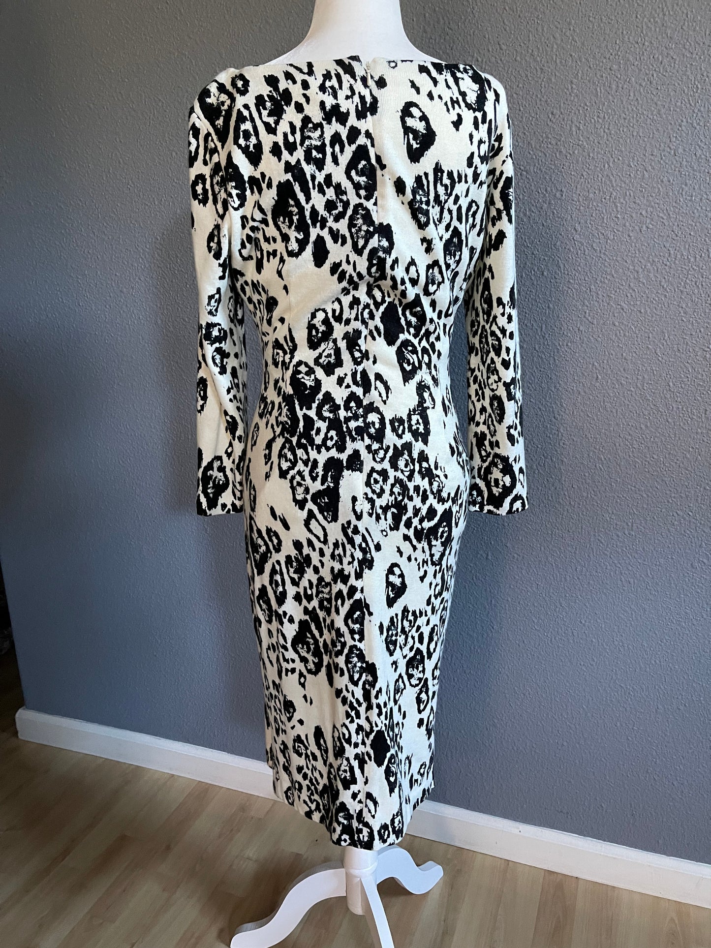 Cache Black and White Animal Print Midi Dress