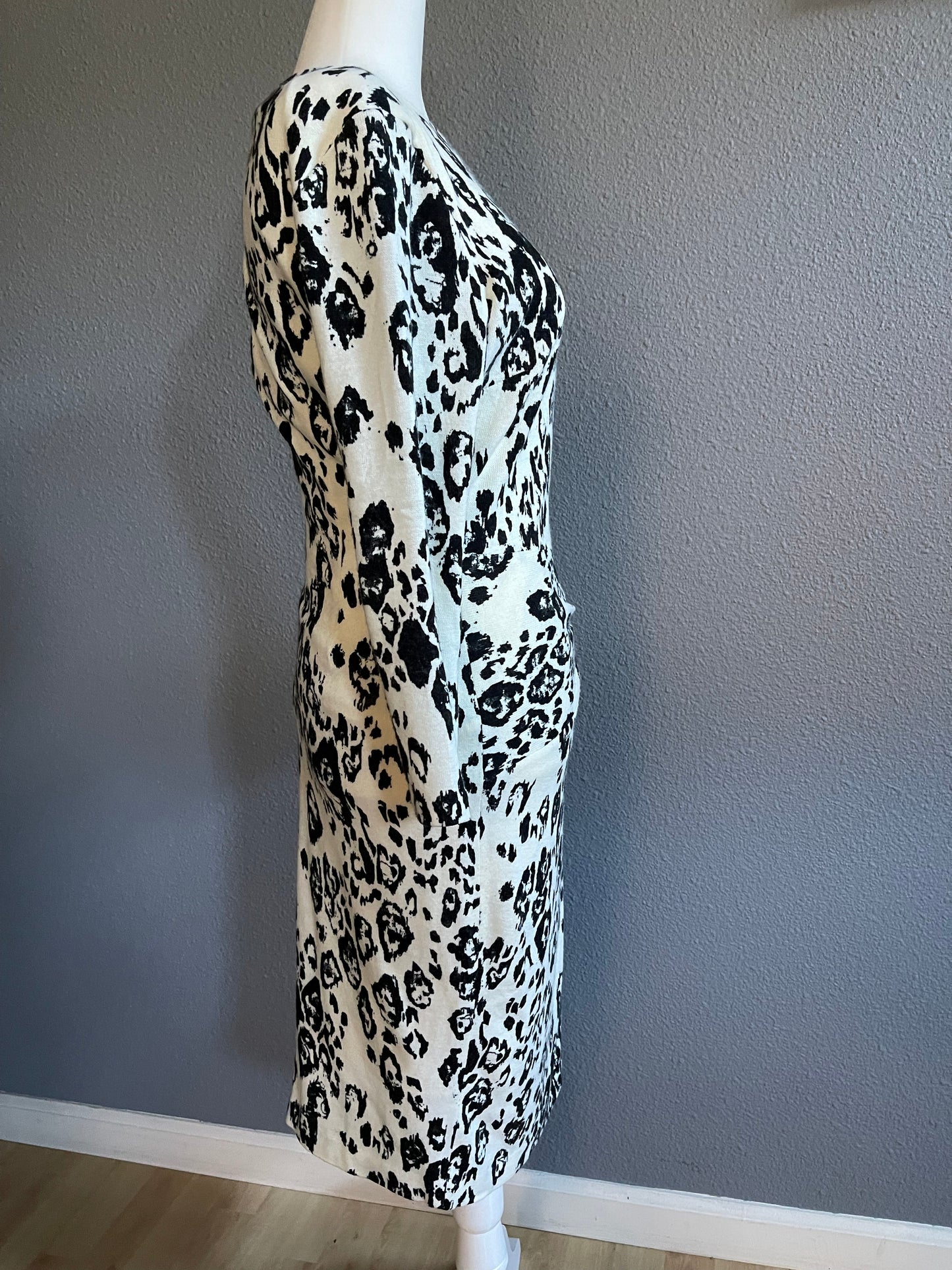 Cache Black and White Animal Print Midi Dress