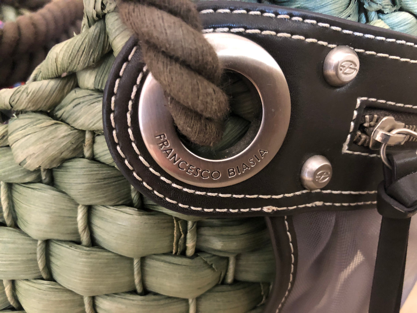 Francesco Biasia Green Woven Tote Bag