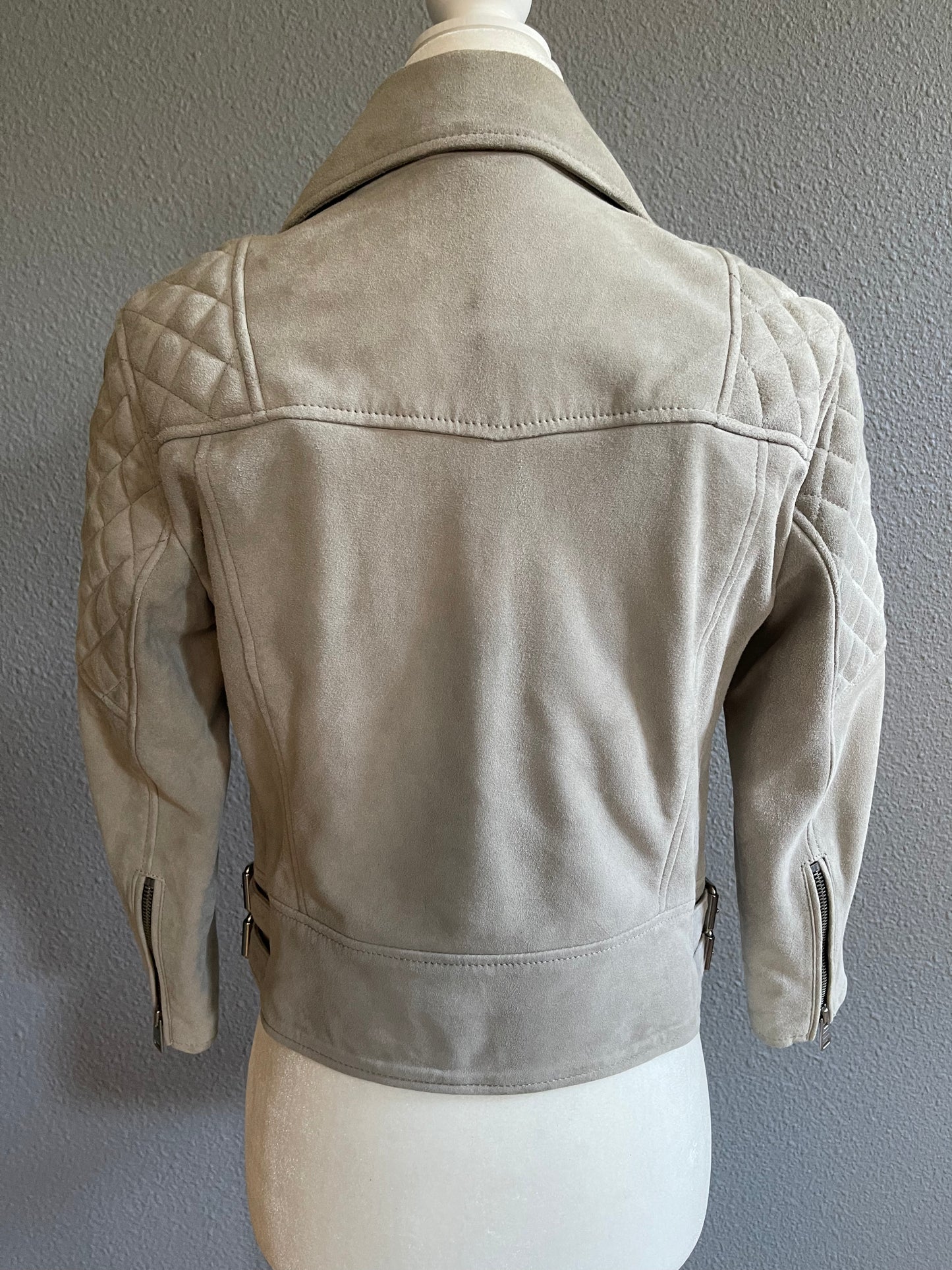 AllSaints Gray Suede Biker Jacket