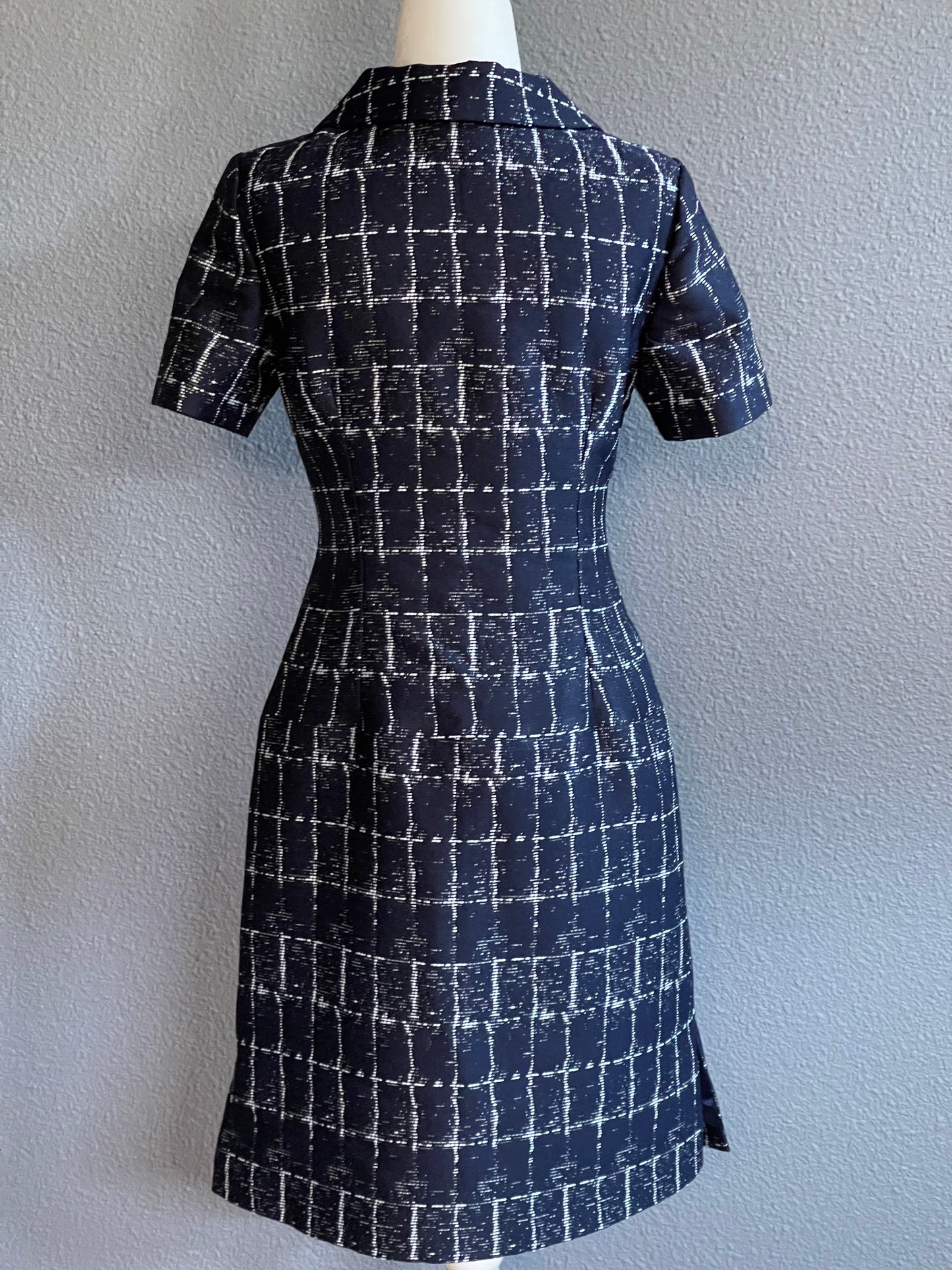 Handmade Navy Plaid Dress with Pearl Buttons