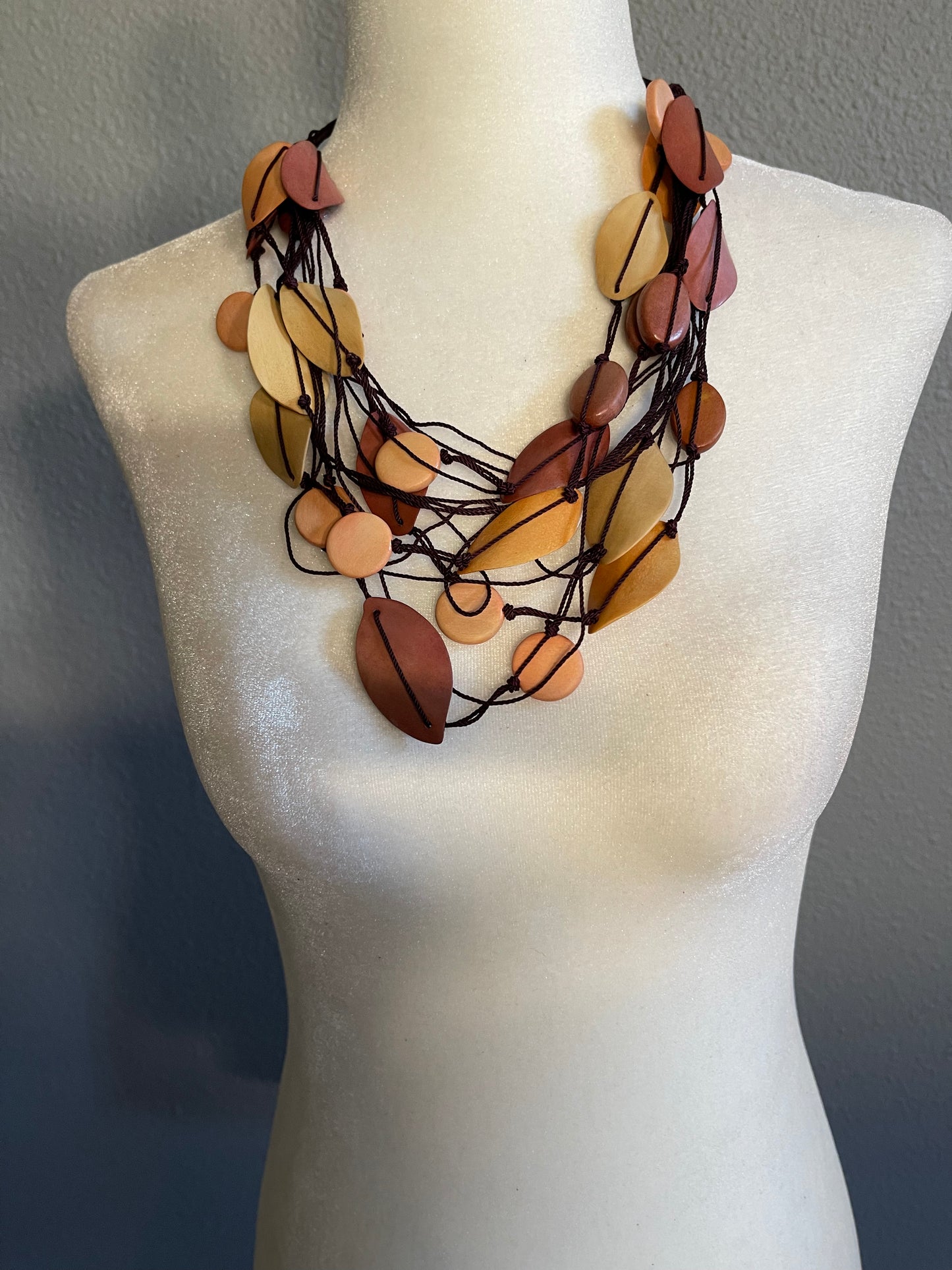 Handcrafted Multi-Strand Wooden Bead Necklace