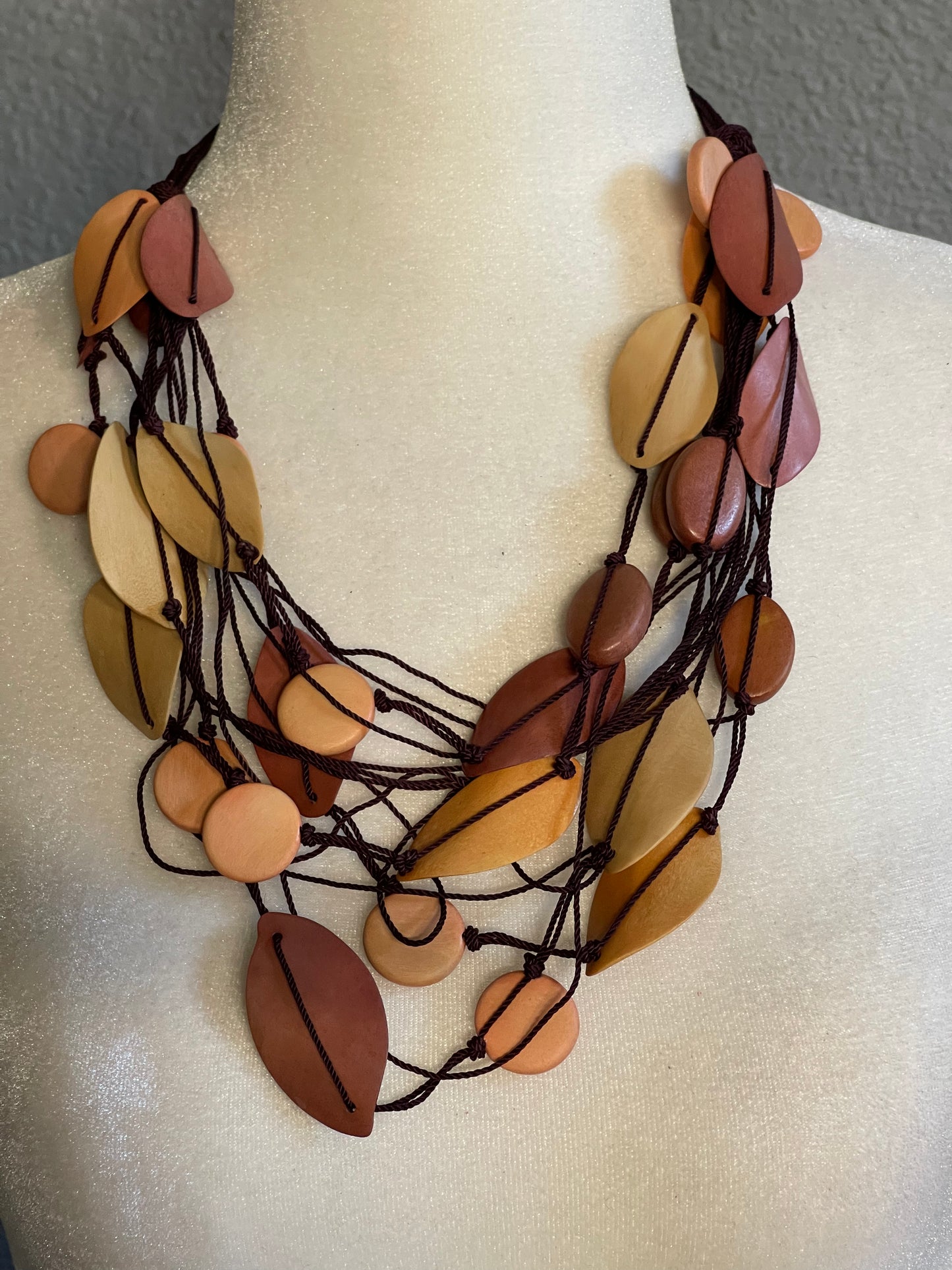 Handcrafted Multi-Strand Wooden Bead Necklace