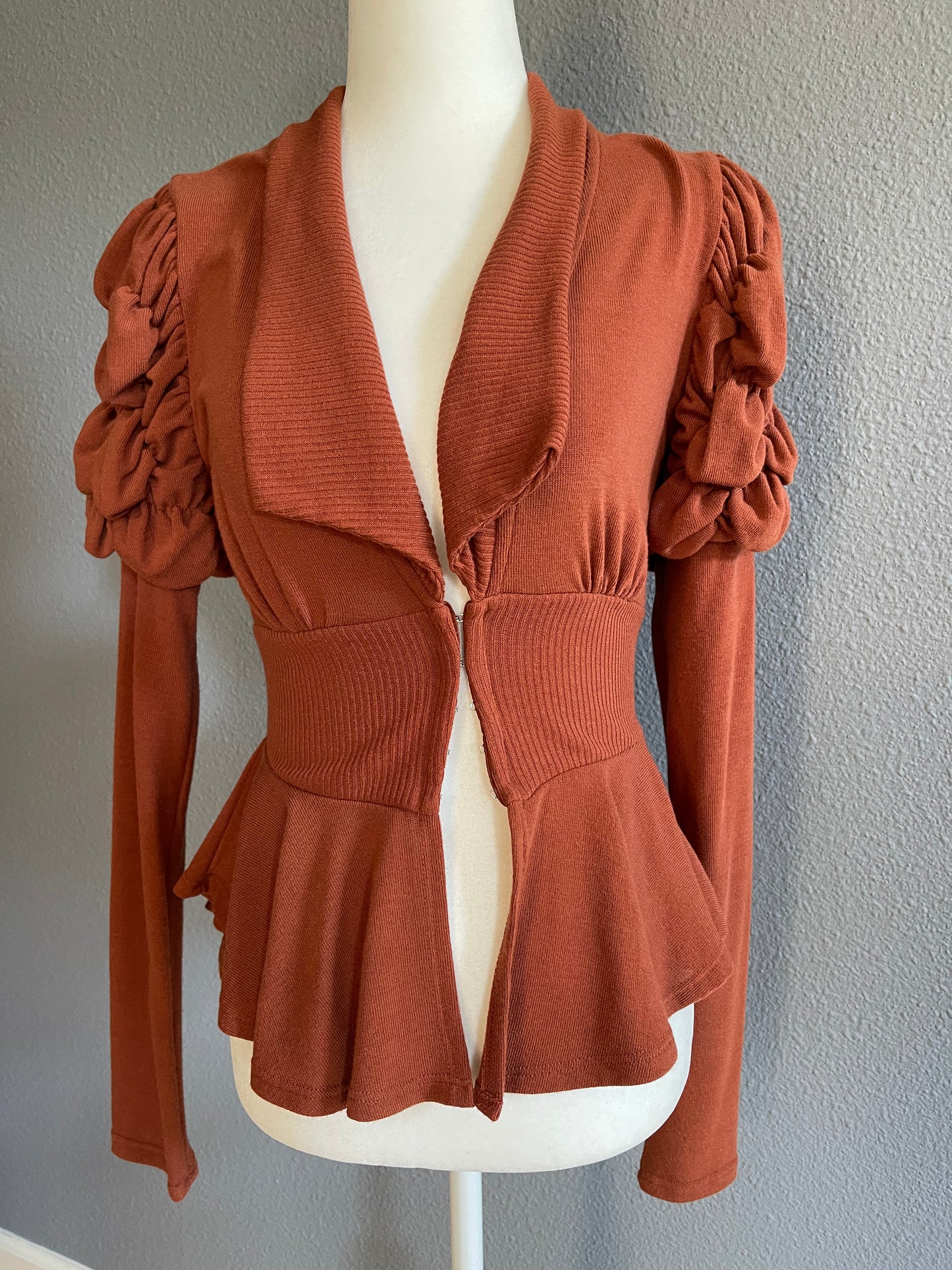 Double Zero Rust-Colored Peplum Cardigan