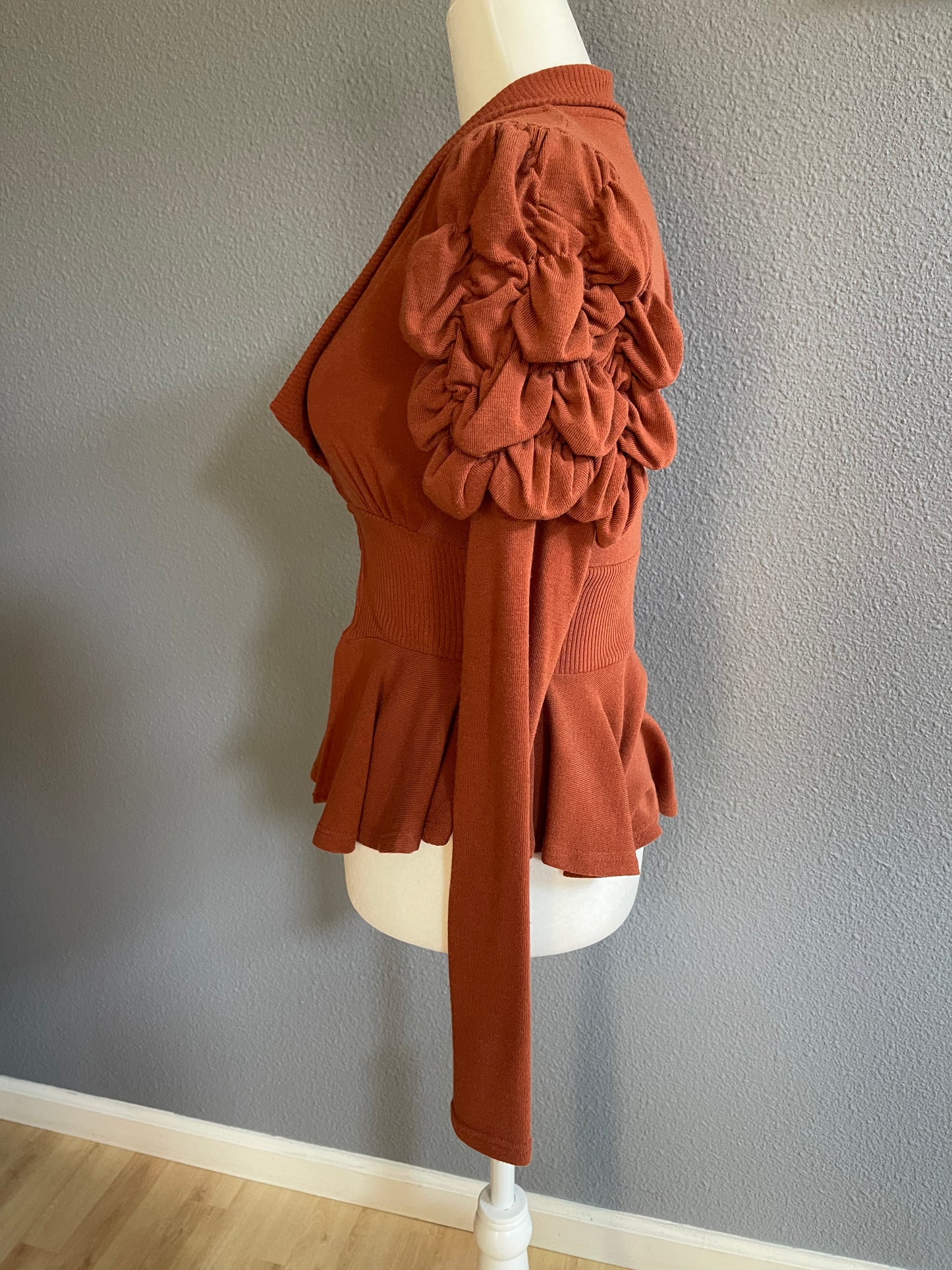 Double Zero Rust-Colored Peplum Cardigan