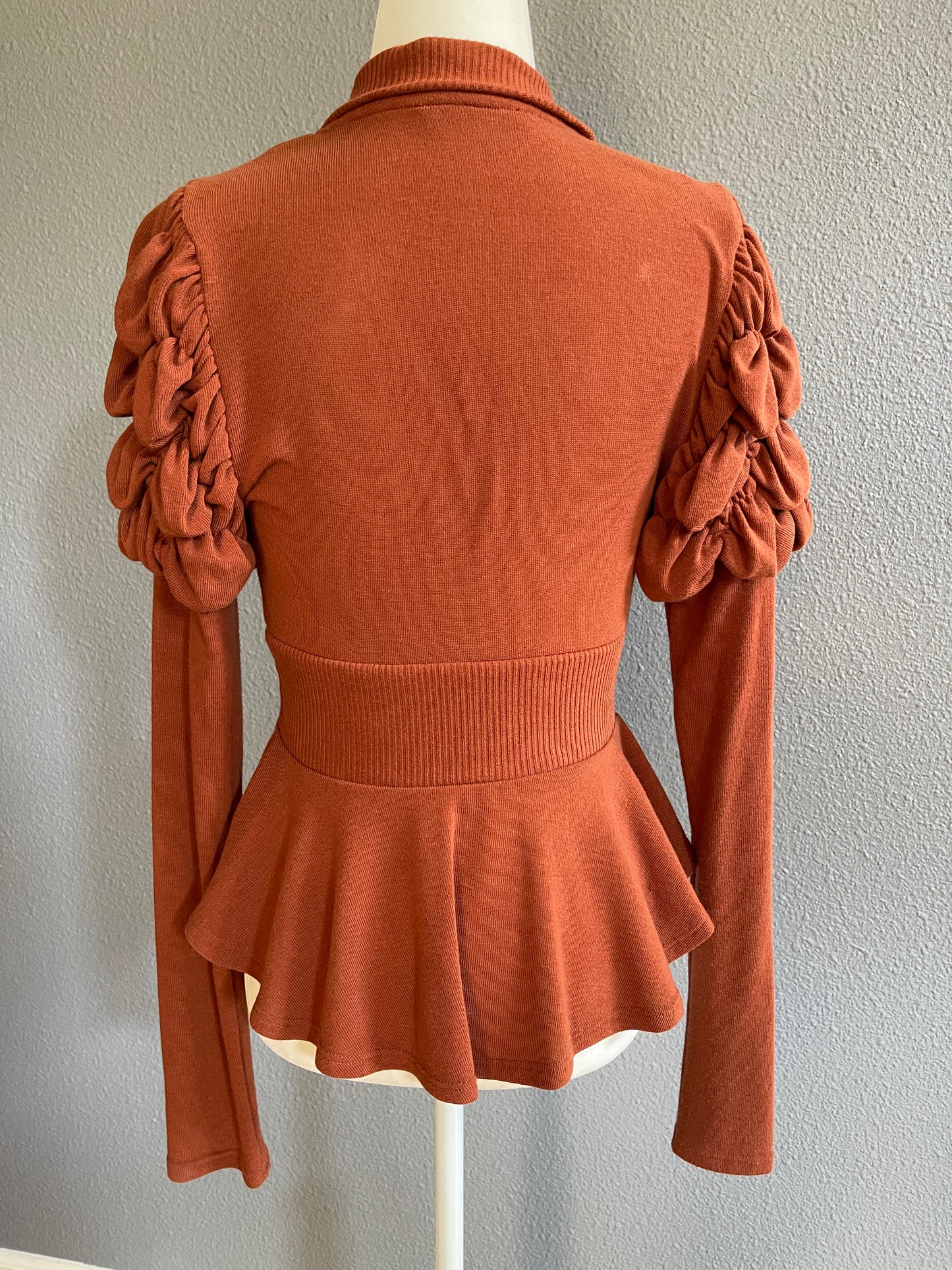 Double Zero Rust-Colored Peplum Cardigan