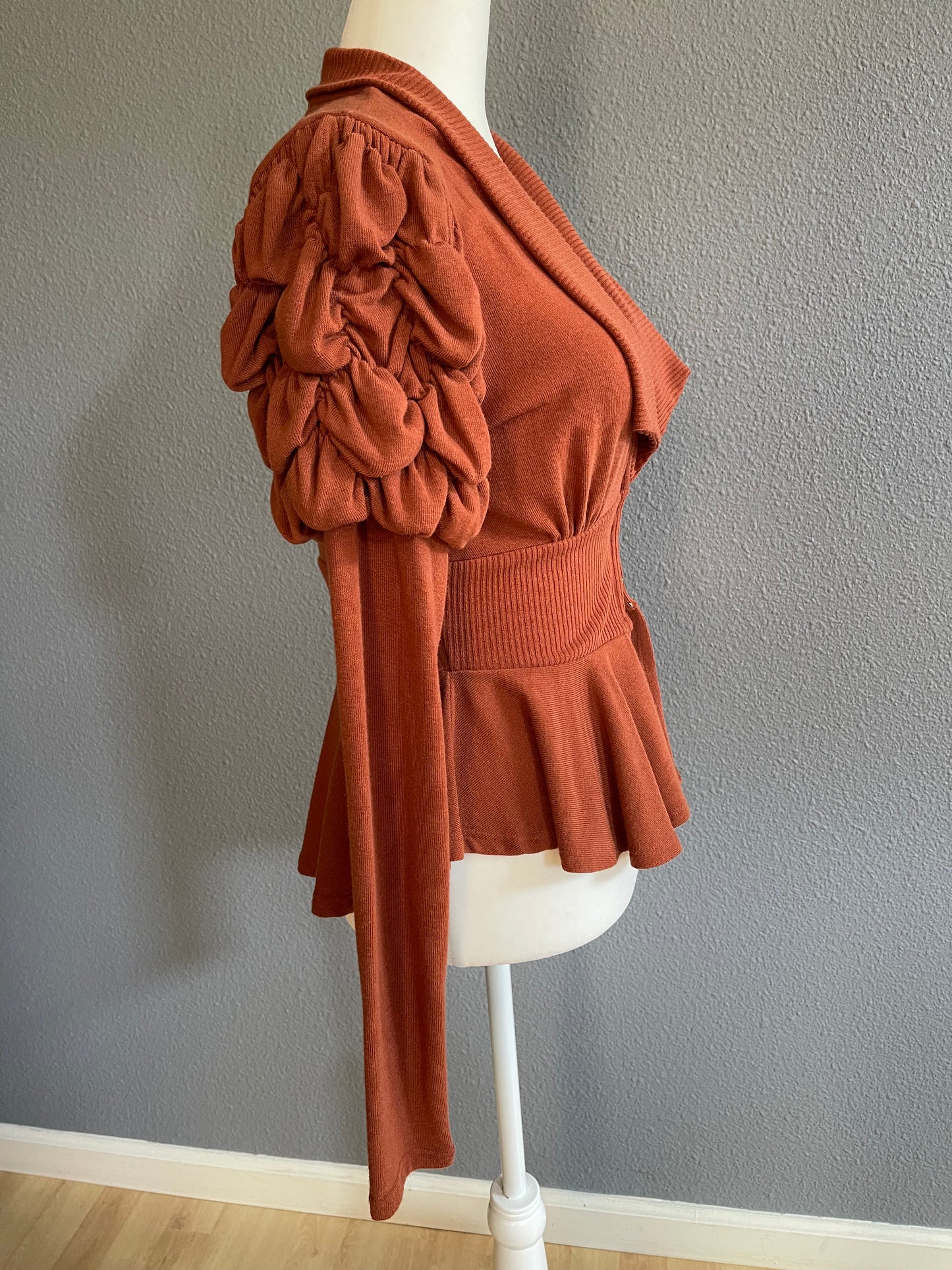 Double Zero Rust-Colored Peplum Cardigan