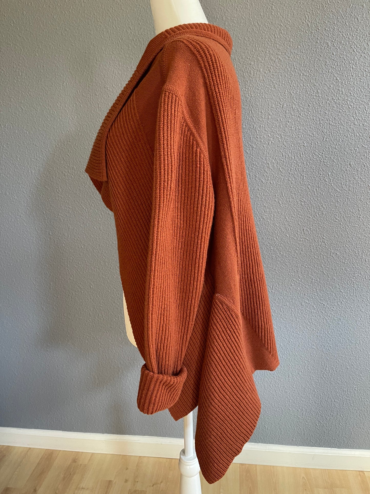 Rick Owens Cinnamon-Colored Ribbed Knit Cardigan Cardigan