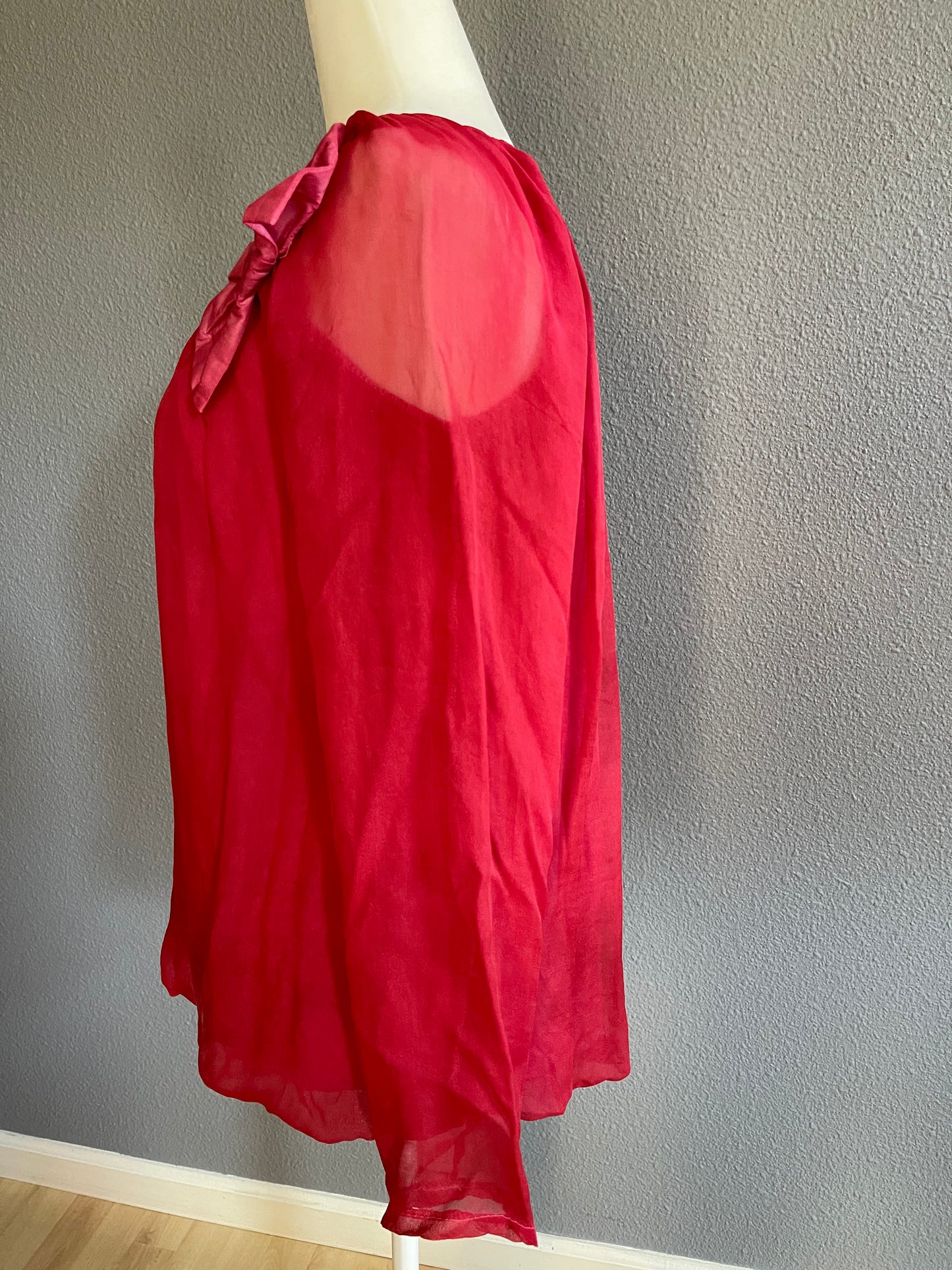 Red Silk Blouse with Bow Detail