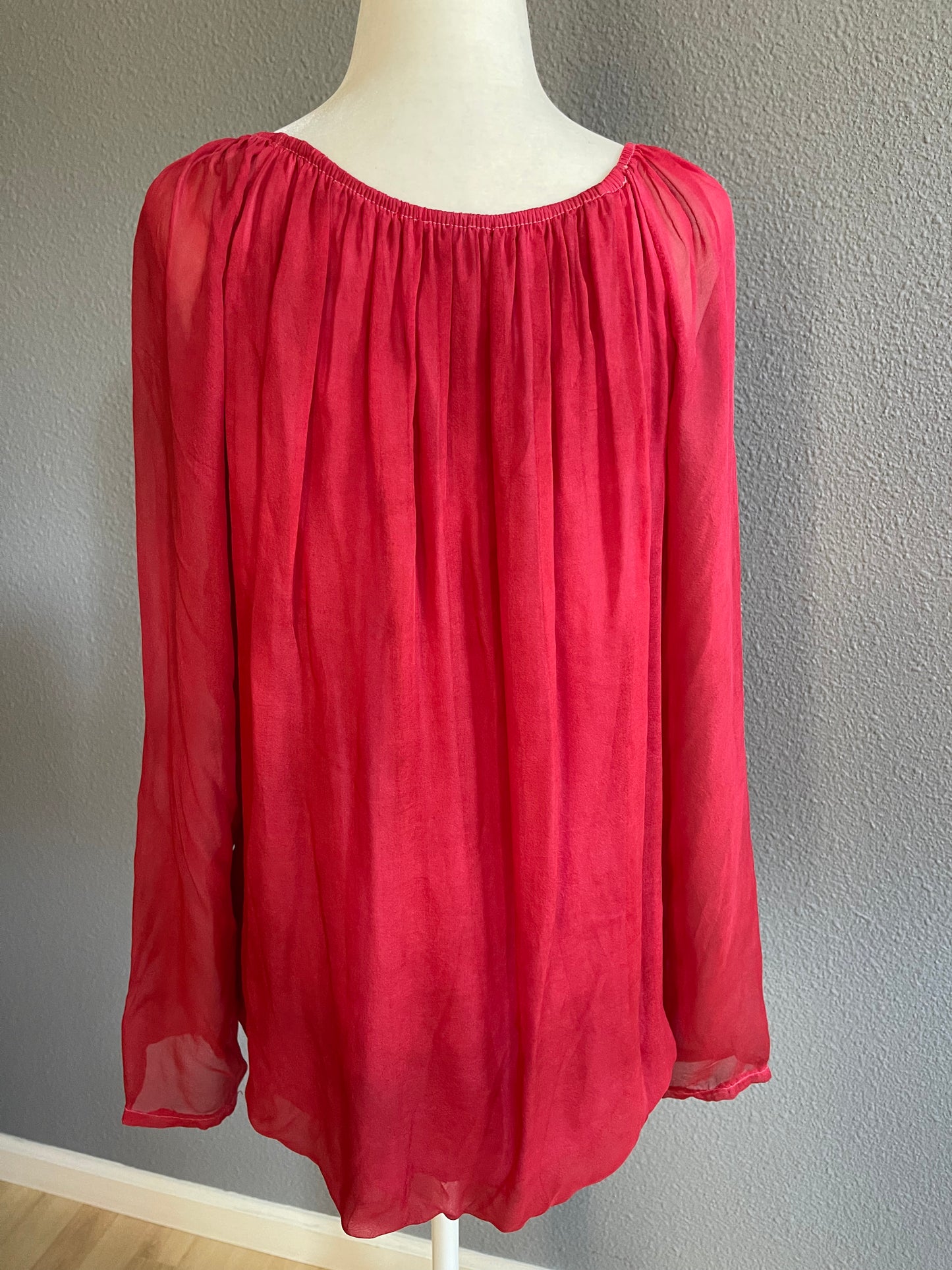 Red Silk Blouse with Bow Detail