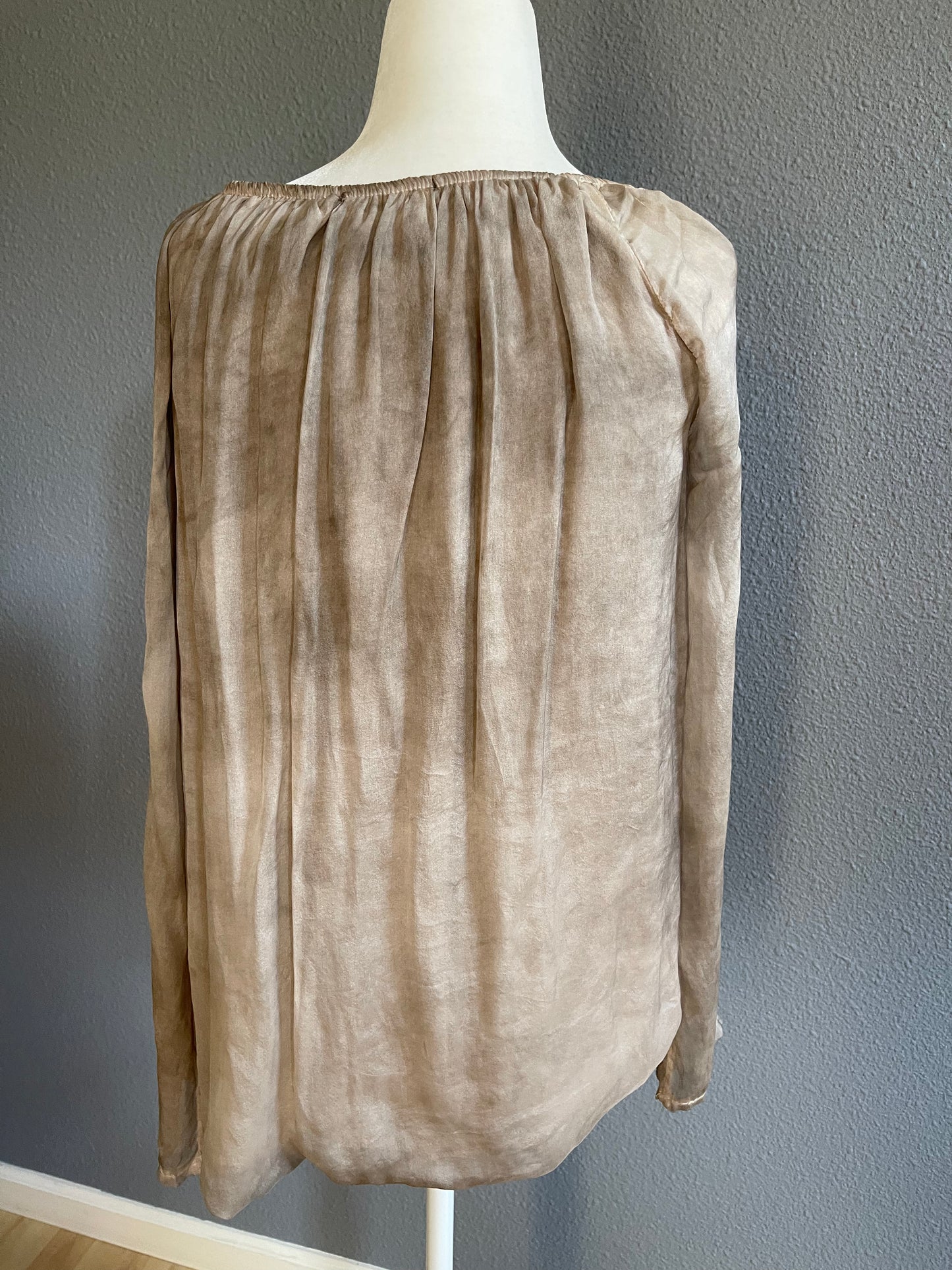 Taupe Silk Blouse with Bow Detail